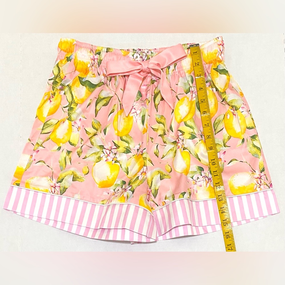 Womens L Pink w/ Yellow Lemon Print Long Sleeve Pajama Shorts Set Preppy Classic - Picture 14 of 16